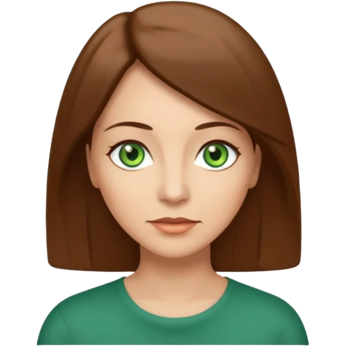 middle age woman with green eyes and shoulder length straight brown hair emoji