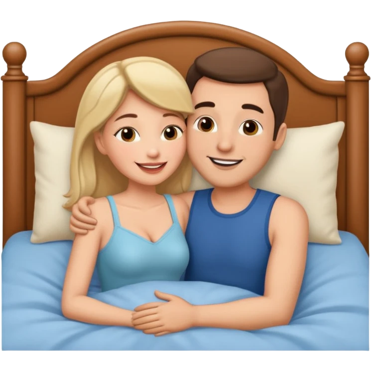 Wife kissing husband and laying both on bed emoji