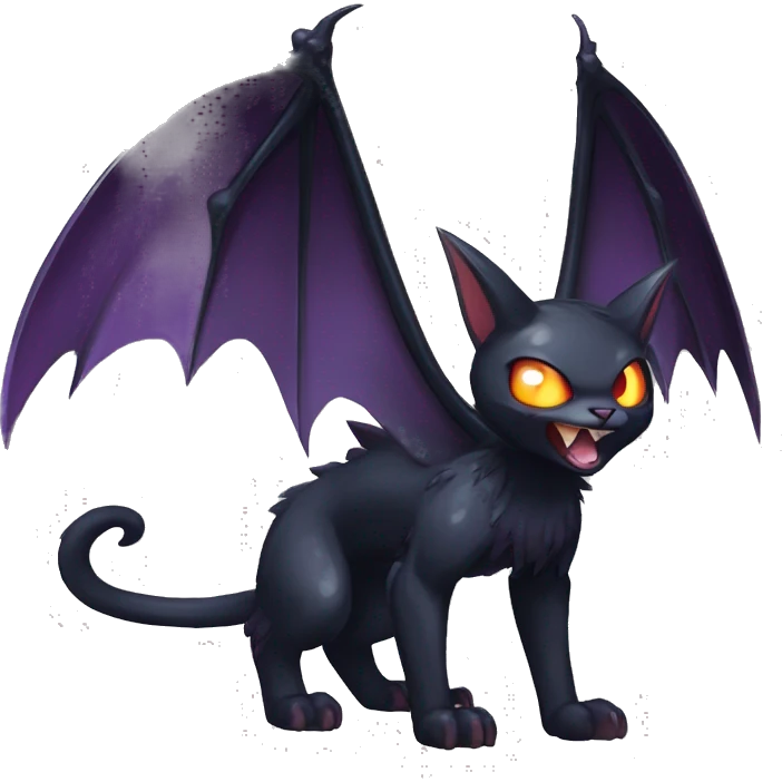  cool edgy beautiful shiny fantasy anime-style dark animal vampiric Nargacuga-cat-hybrid Fakemon with big fangs and bat-wing-ears full body emoji