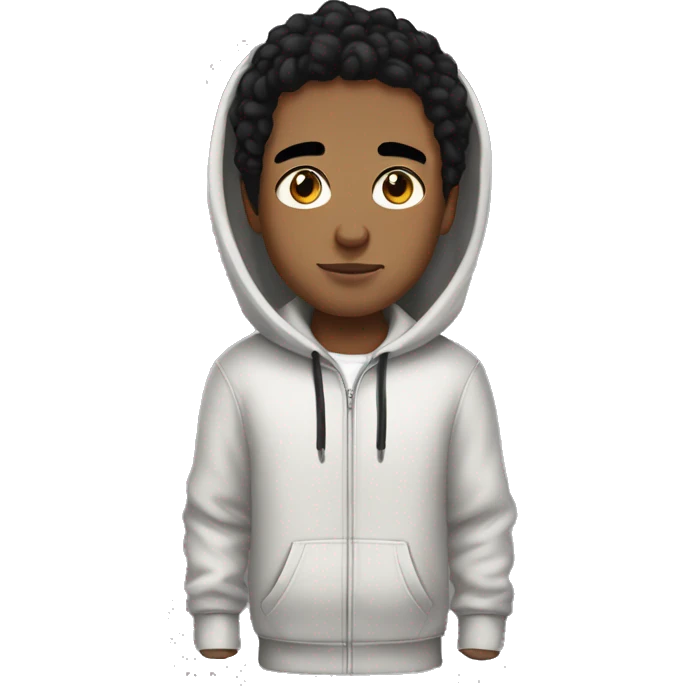 Boy with black hair. Black eyebrows. Palish light skin. Wearing a hoodie.  emoji