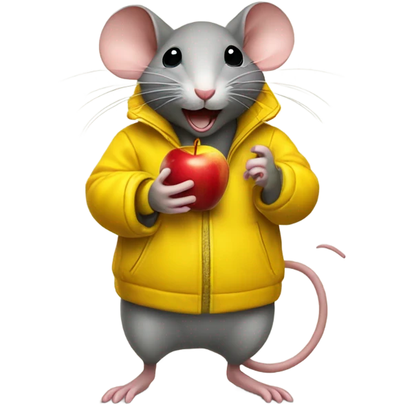 Mouse in yellow jacket eat Apple  emoji