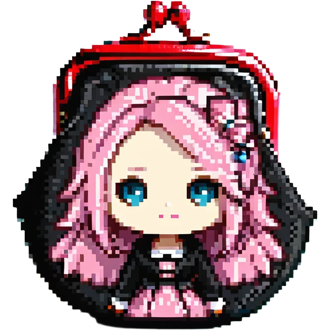 pink and black gothic coin purse, cute and chibi, small size, simple details emoji