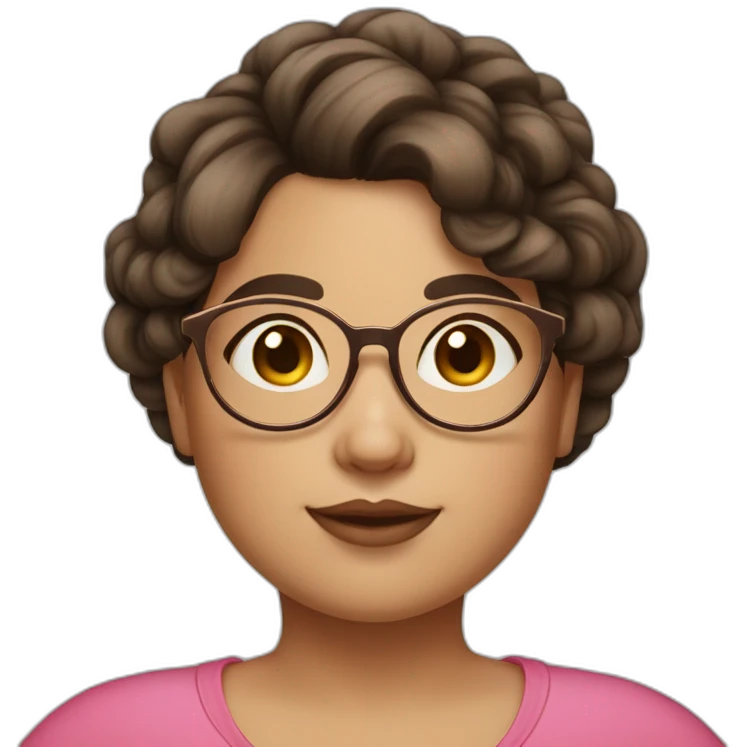 chubby girl with hairtie, dark brown hair and round rose-golden glasses, slightly rounder face emoji