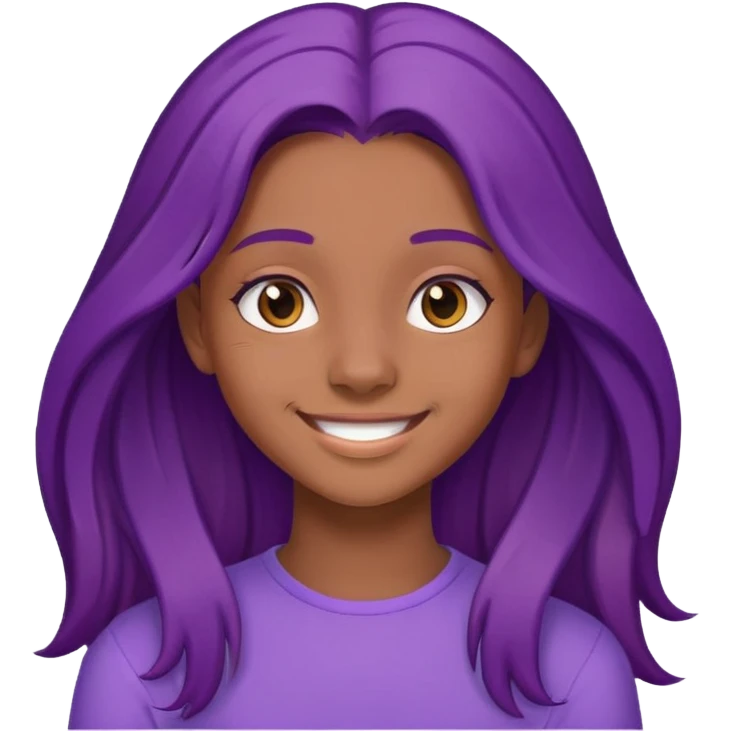 Con gái, 15 tuổi, cười mỉm, da nâu, tóc tím dài ngang lưng emoji