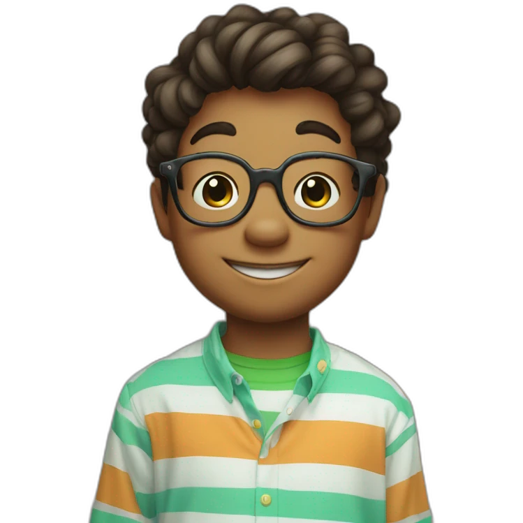 yoshi smiling with a skinny five year old boy with glasses in a striped shirt emoji