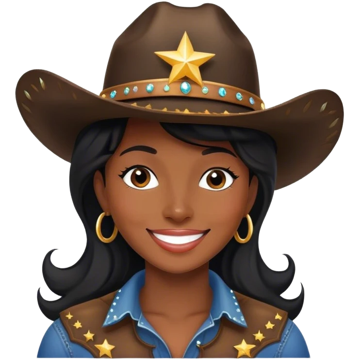 Black cowgirl with stars surrounding  emoji