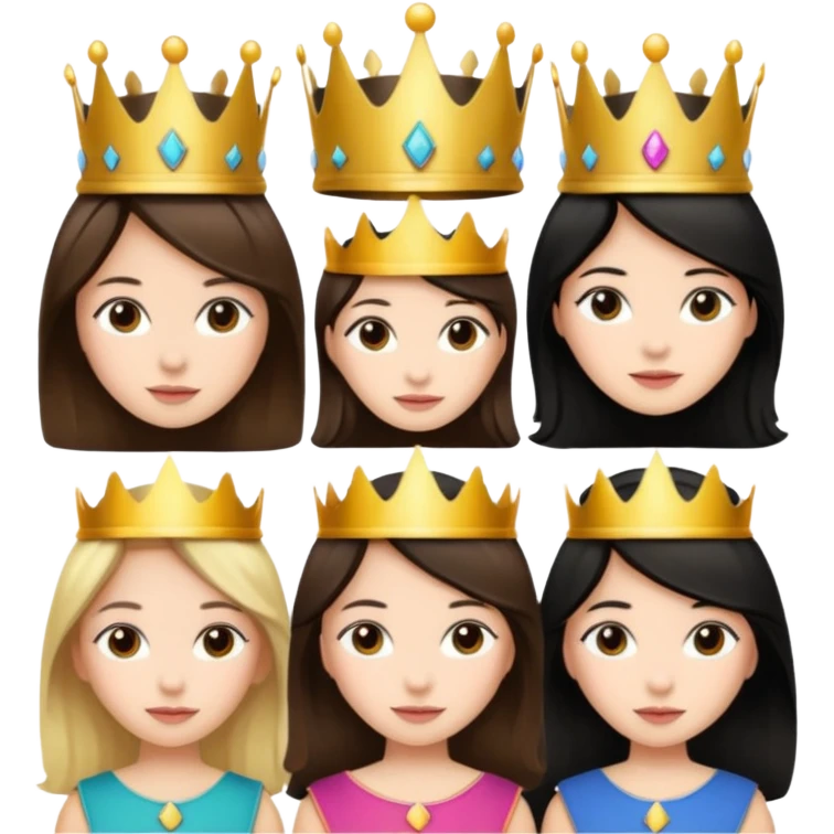 2 brown hair girls 3 black hair girls and 1 blonde girl with crowns  emoji