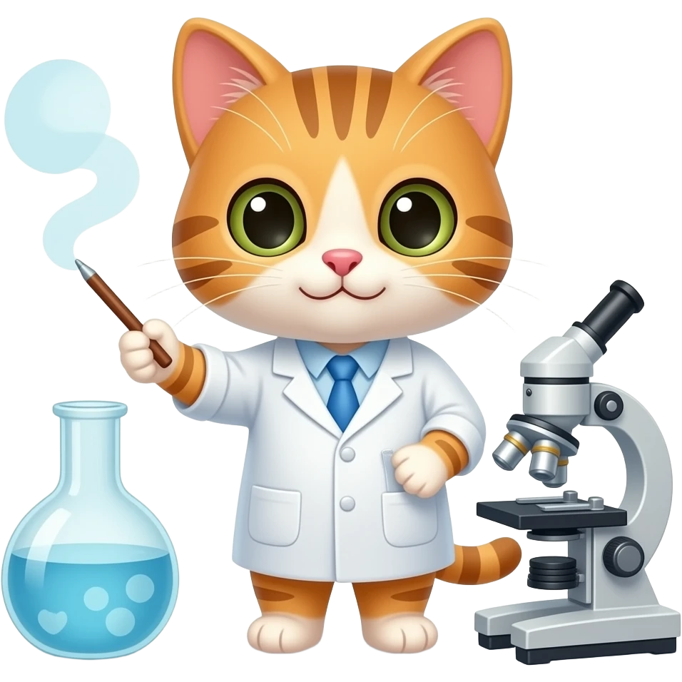 A baby cat teaching in a biology lab emoji