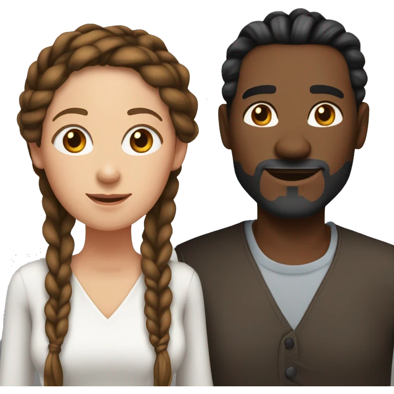 Woman and man couple, in their 40's, woman is medium dark black complexion, her hair is long black twisted braids, man is fair skinned white male with reddish hair that's medium length emoji