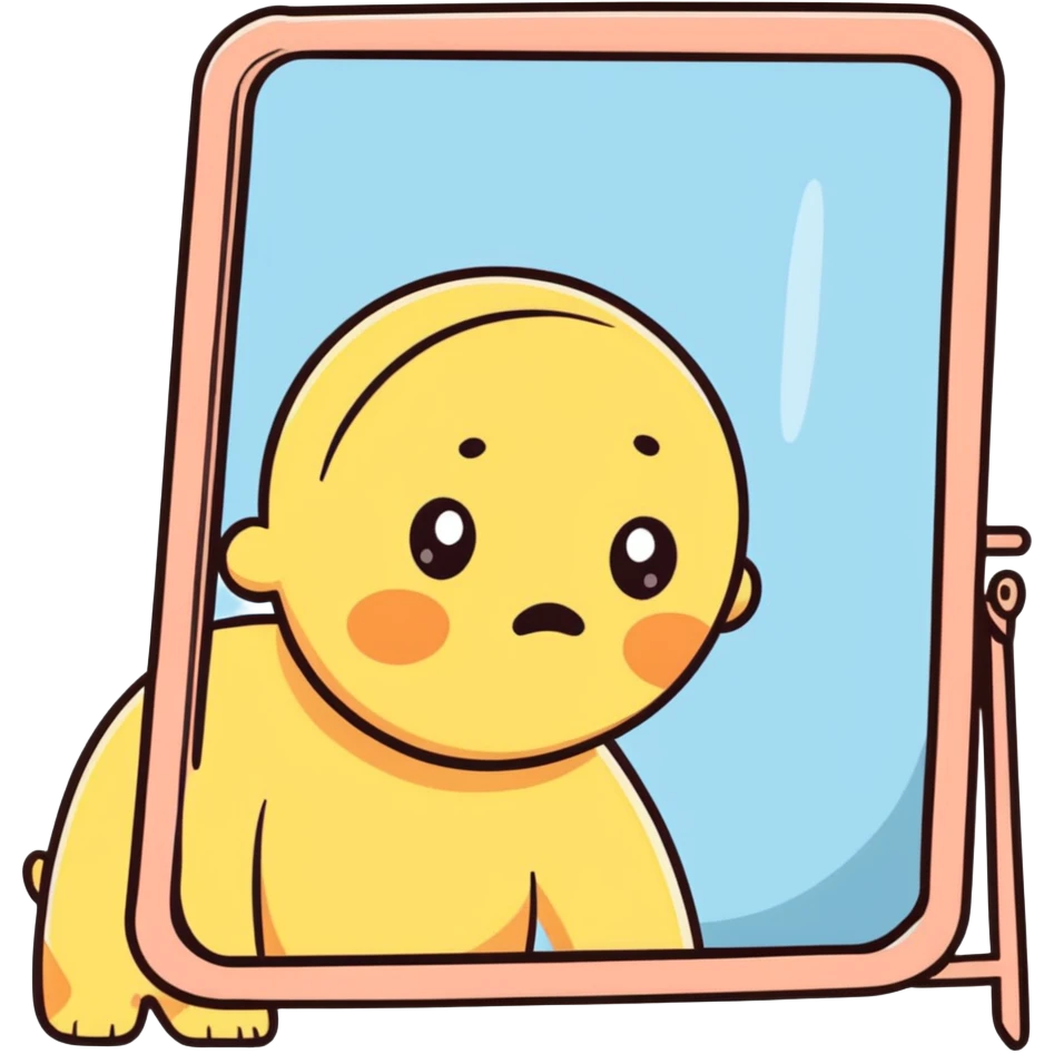 Cartoon face looking frustrated at mirror with hyperpigmentation spots emoji