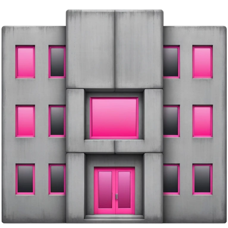 Gray concrete brutalist architecture with a single bright pink window and multiple regular windows emoji