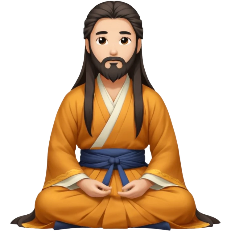 Beautiful man with lightly tan skin and dark long beard, long hair, in Hanfu sitting on the ground emoji