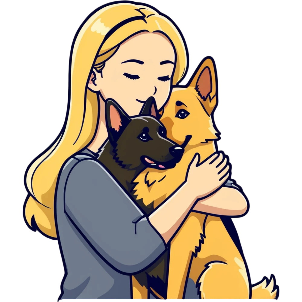 blonde woman romance with large German shepherd  emoji