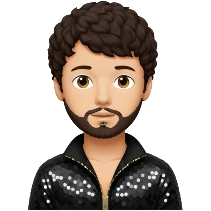 Jack Harlow with dark brown hair and short beard, black sequin outfit emoji