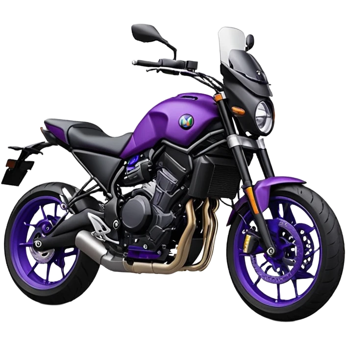 Créer un emoji copiable sur mon système iOS avec une moto mt07 noir mate nacré violet foncée. Mets une nuance intense de le violet foncée et le style de la mt07 doit être en roadster. Ok la couleur violet doit être iridescente sur le noir mat.  emoji