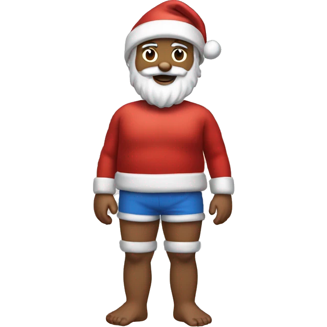 Santa in short shorts on skies.  emoji