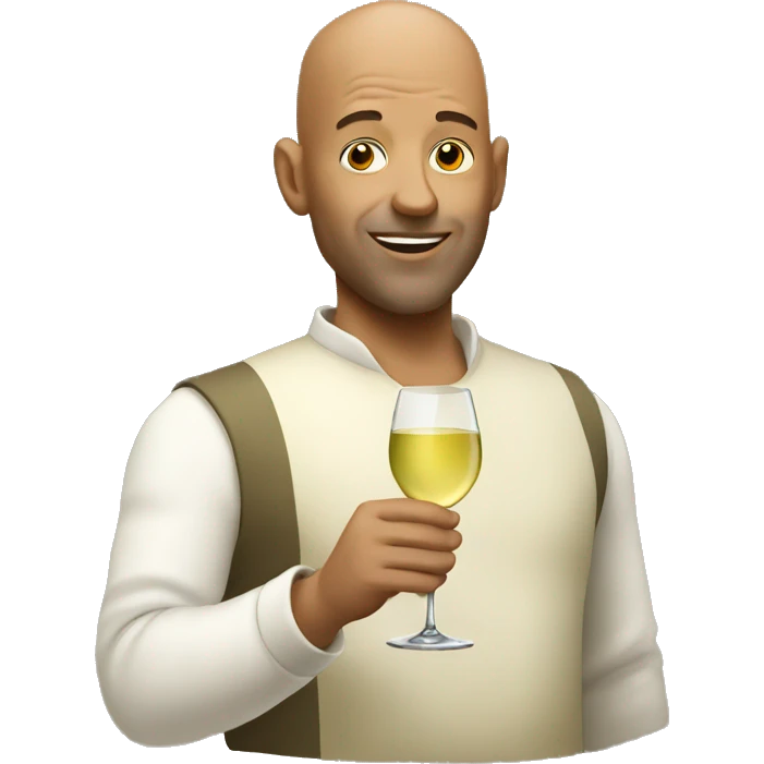 Bald man holding glass of white wine  emoji