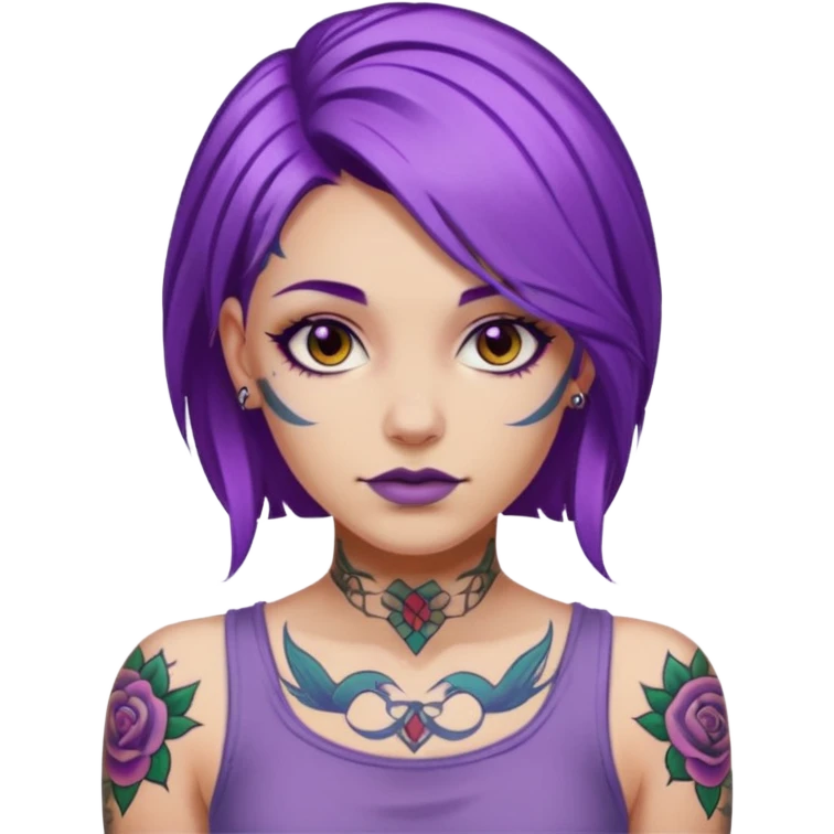 women with tatoos and hightlight that tatoos with purple hair emoji