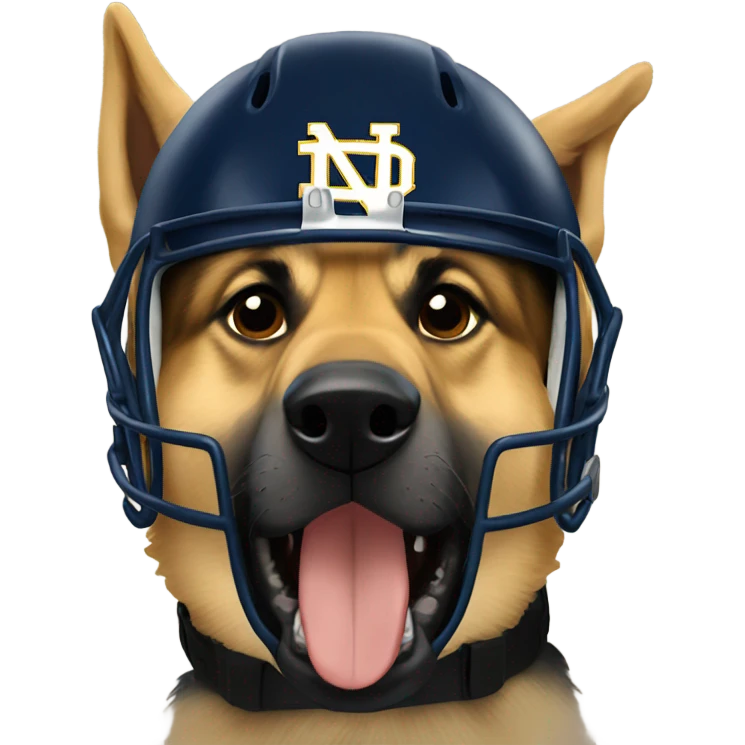 German shepherd wearing a notre dame football helmet  emoji