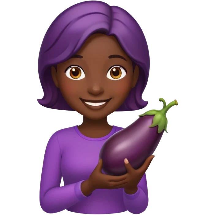 dark skin emoji girl with eggplant in her hand  emoji