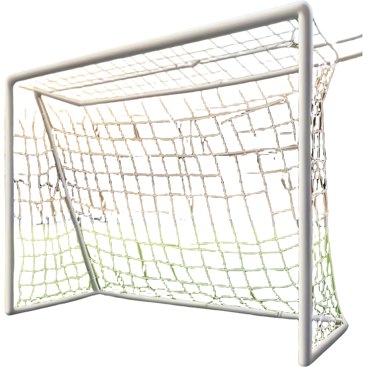 Cinematic Realistic image of a soccer goal net with intricately detailed mesh textures and subtle signs of wear, set against a dynamic, sunlit stadium backdrop that emphasizes its iconic presence in the game emoji
