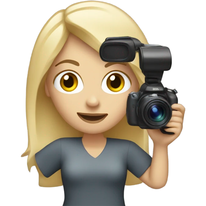 White chic woman with blond hair  holding a vlog camera emoji