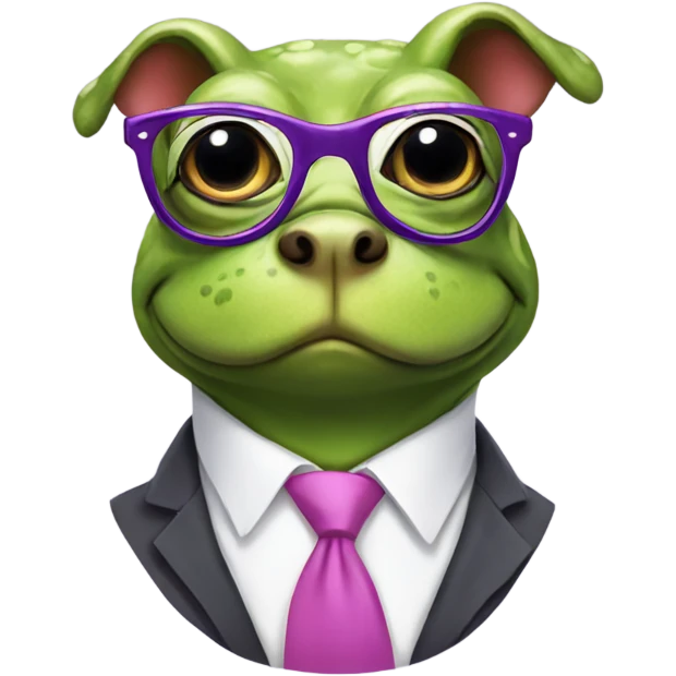 Frog wearing pink glasses with a dog wearing a purple tie emoji