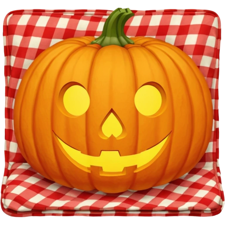 Pumpkin carving on a red gingham blanket  emoji