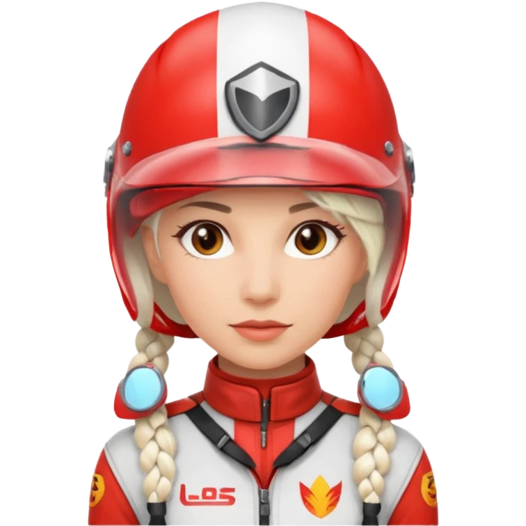 woman with white braided hair in red racer helmet emoji