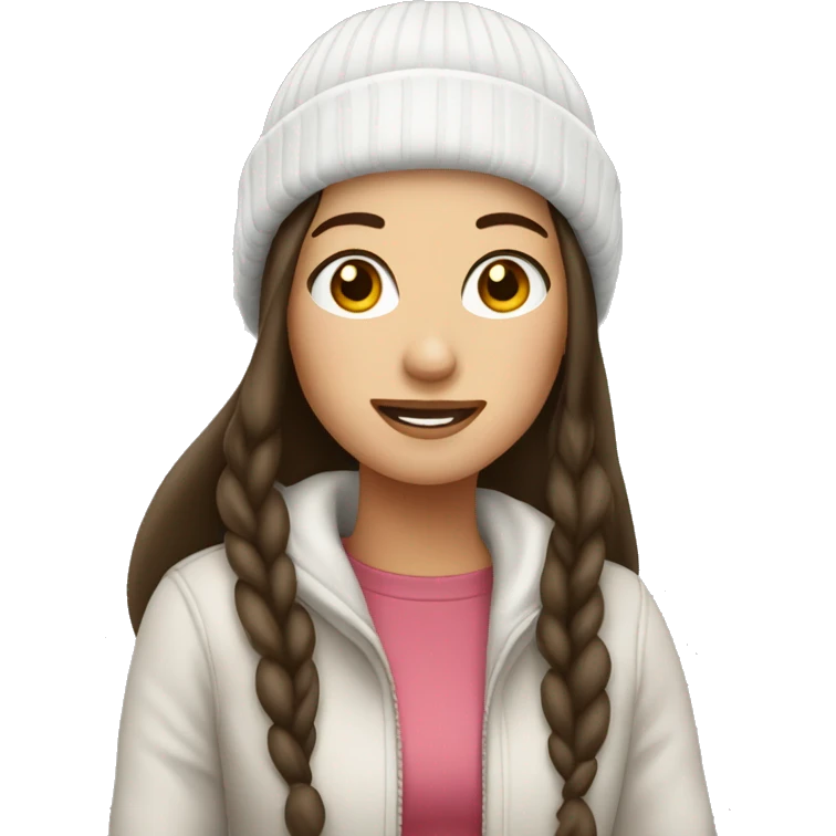 brunette girl with white beanie on emoji