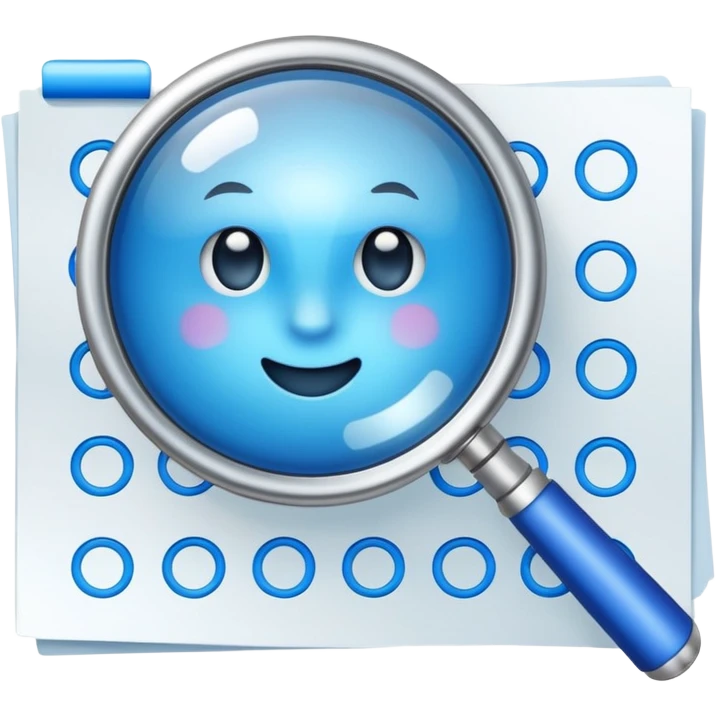  lente di ingrandimento foglio con scritte a risposte multiple blu emoji