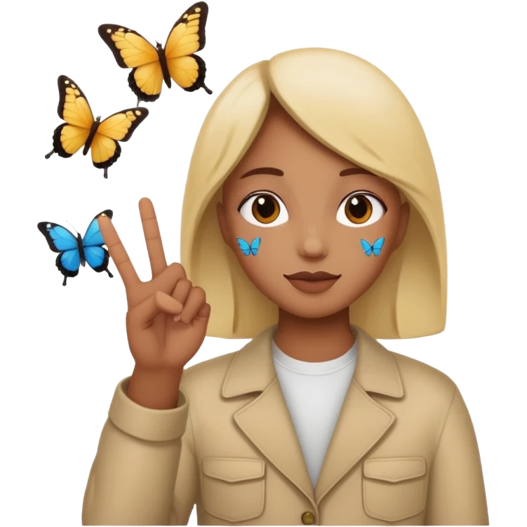 🥹 with a peace sign and butterflies emoji