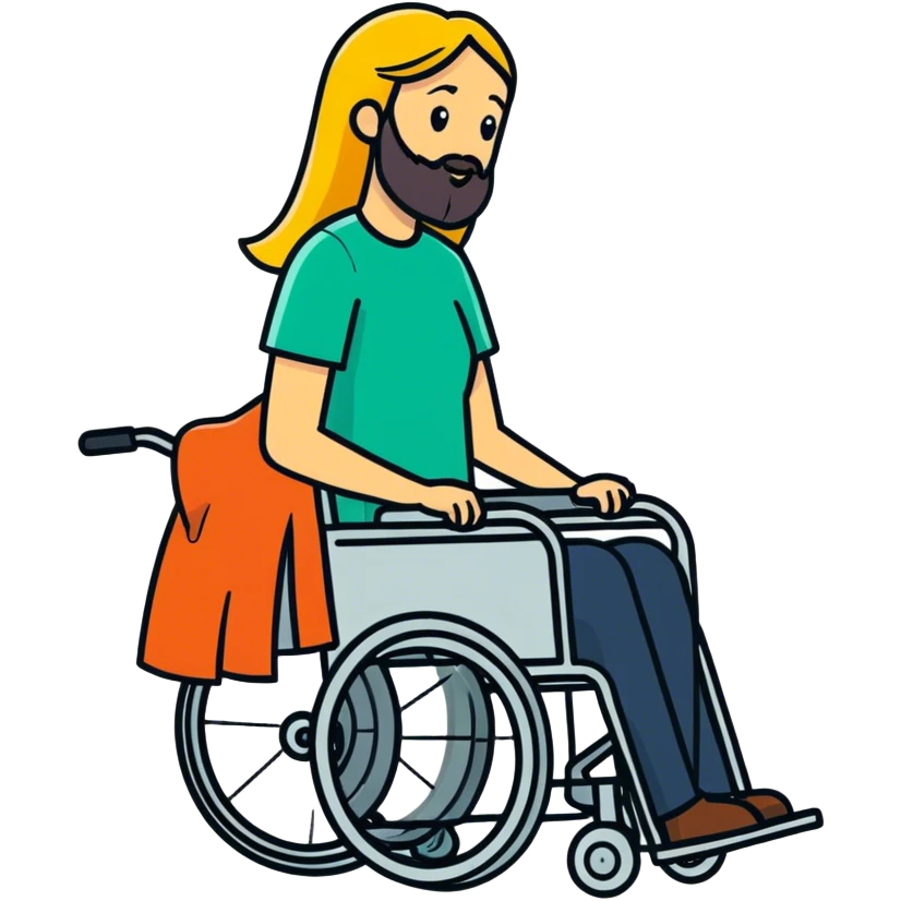 Single Boy in wheelchair with a beard with single blonde women pushing emoji