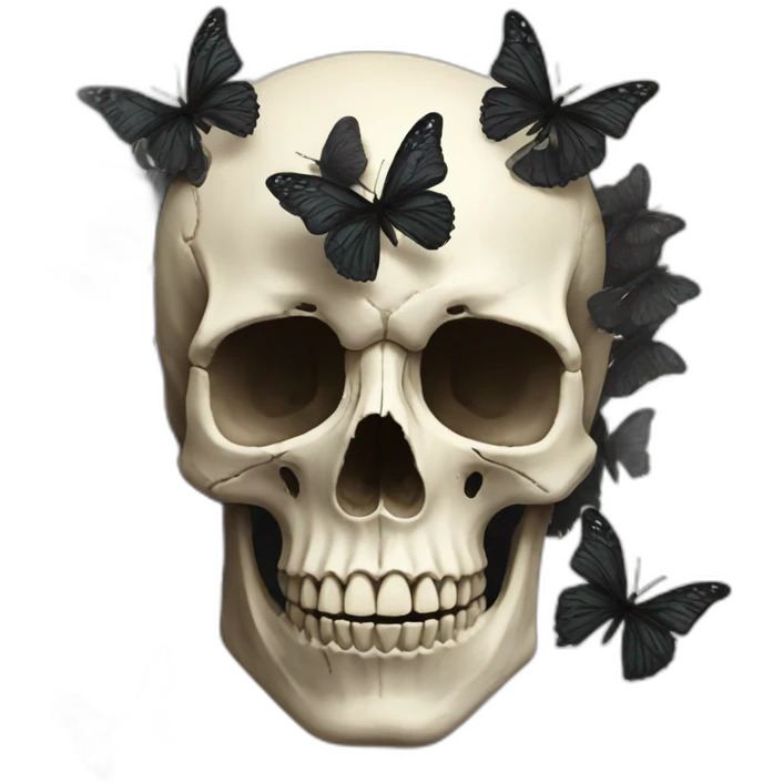 Skull and black butterflies emoji