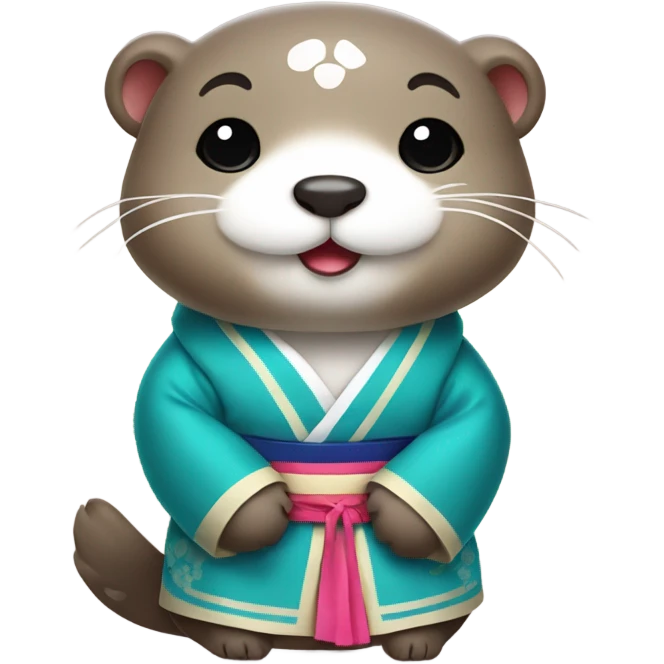 A cute otter wearing traditional Korean hanbok for Korean holidays, visible only up to its neck. emoji