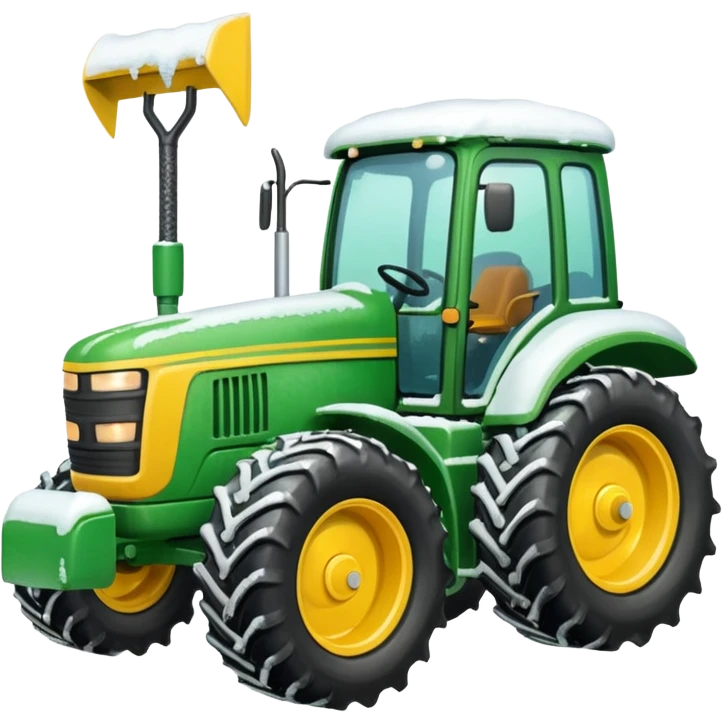 Green tractor with yellow blade pushing snow emoji