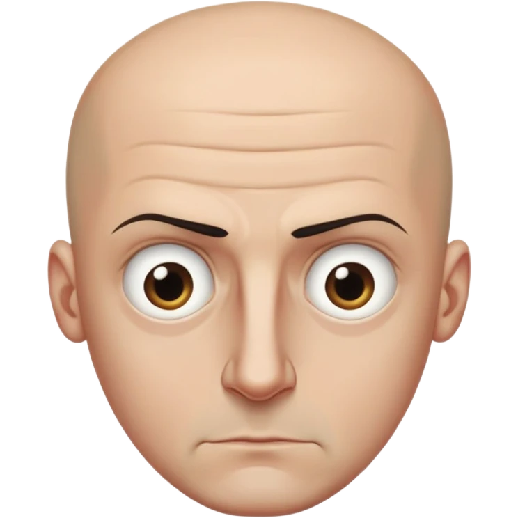 Steven Miller, bald, intense scowl, very narrow rectangular head, bottom lip sticking out, eyelids nearly shut and drooping on the outer sides, pronounced dark areas around eyes emoji