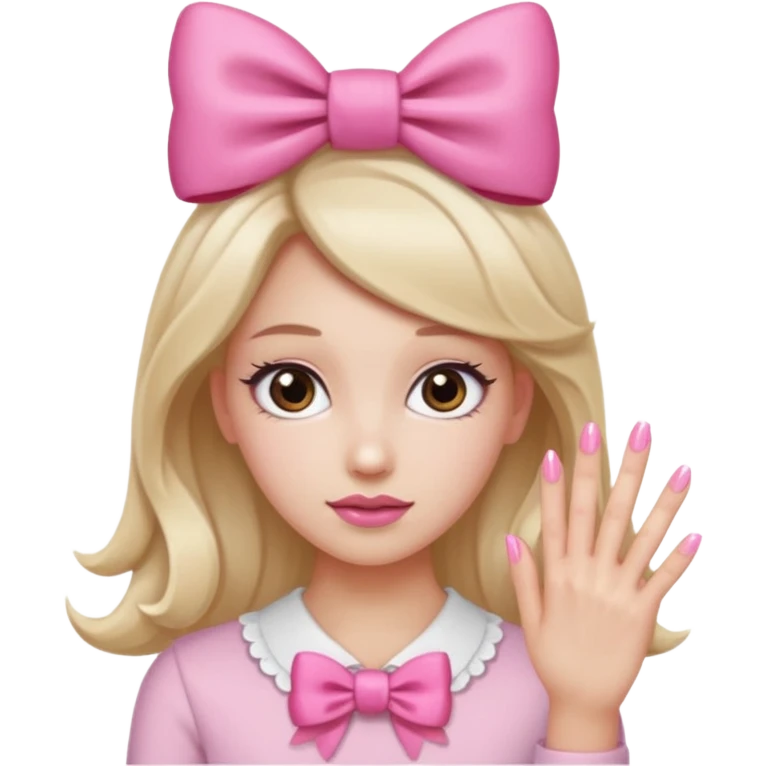Uñas rosas con piel blanca y un moño emoji