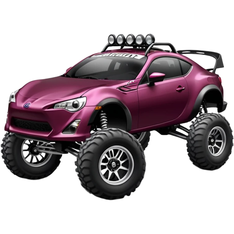 2013 scion fr-s black cherry off road 4wd monster Baja dessert stadium racer number 86 with long travel suspension, shiny silver wheels, exaggerated black fender flares  emoji