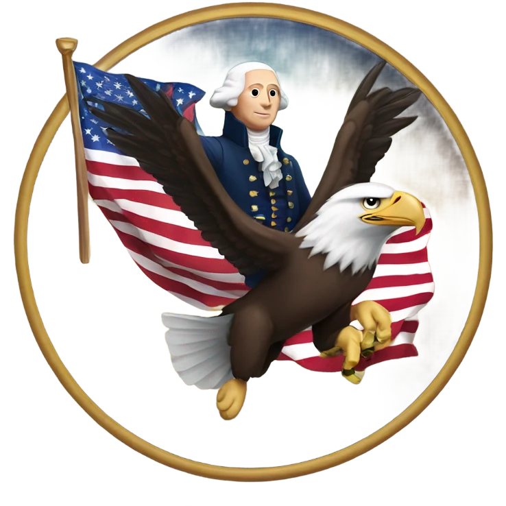 George Washington flying on a bald eagle holding a American flag  emoji