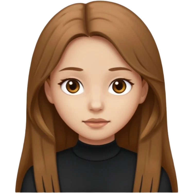 Create a girl with light brown long hair and brown eyes with soft face features wearing black clothes emoji