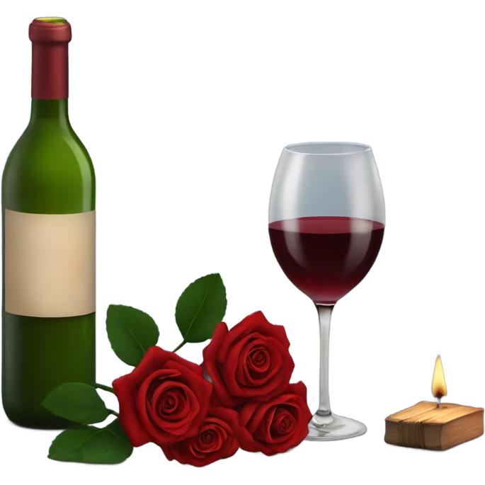Hyper Realistic Romantic candlelit date,  red roses with bottle of wine  emoji