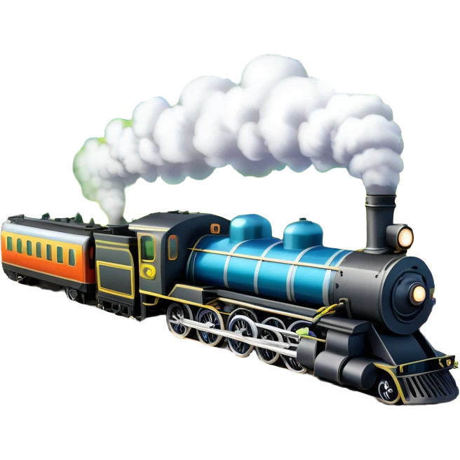 An icon showing a vibrant PC game train simulator scene with a steam locomotive traveling through a colorful countryside. The design features lush landscapes, winding tracks, and detailed railway elements, symbolizing the strategy and creativity of simulation games. Transparent background emoji