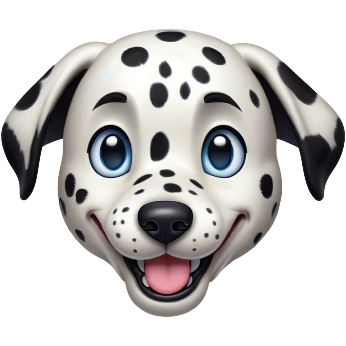 Cinematic Comical Spotted Dalmatian Portrait Emoji, Head tilted dramatically with an exaggeratedly shocked or amused expression, featuring a striking Fur of predominantly white with vivid black patches, wide, expressive blue eyes filled with playful disbelief, Simplified yet hilariously expressive features, highly detailed, glowing with a slightly sassy glow, high shine, dramatic yet playful, stylized with an air of cheeky charm, bright and endearing, soft glowing outline, capturing the essence of a spirited and over-the-top guardian, so meme-worthy it feels like it could side-eye its way into internet fame instantly! emoji