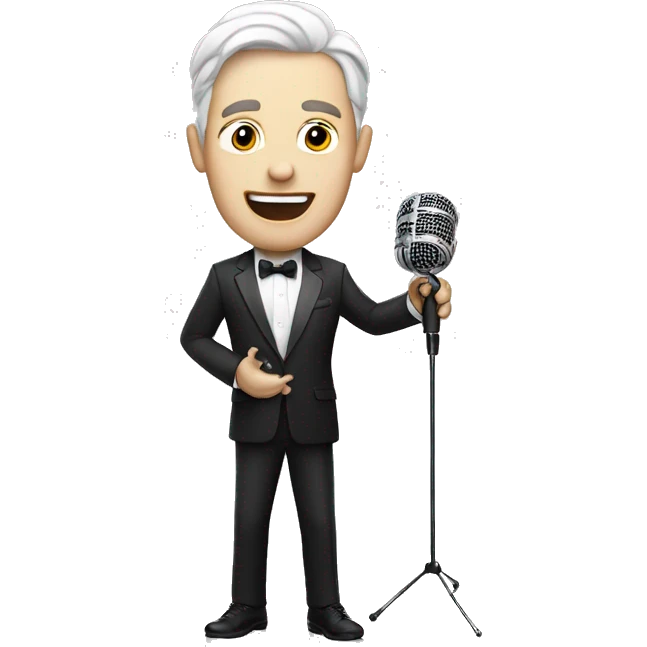 a white-skinned event host with a microphone in his hand emoji