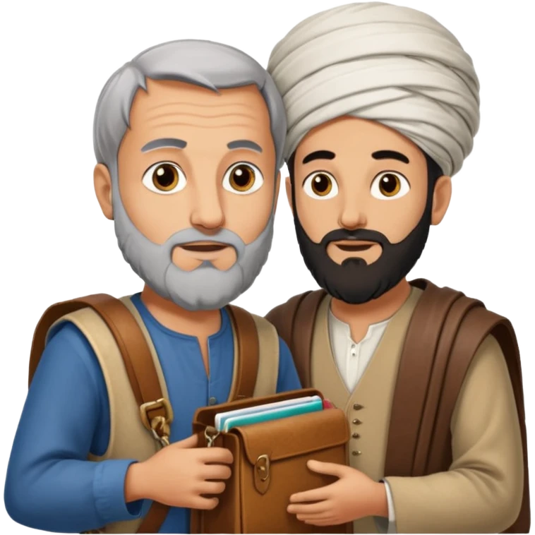 herodotus speaking with a Persian man, who is carrying the mail emoji