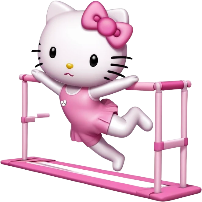 Hello Kitty doing a gymnastics straight jump emoji