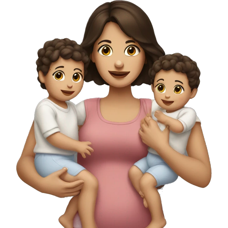 Brunette holding two babies emoji
