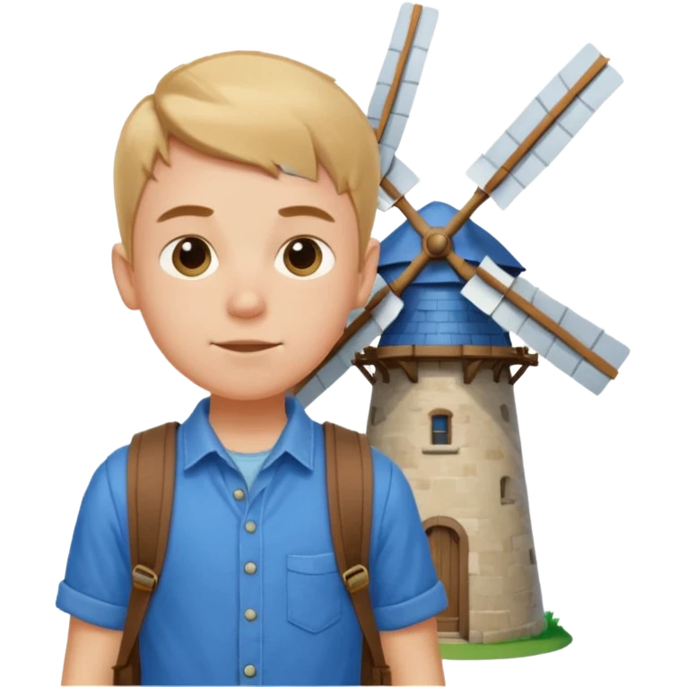 Boy wear windmill backpack emoji