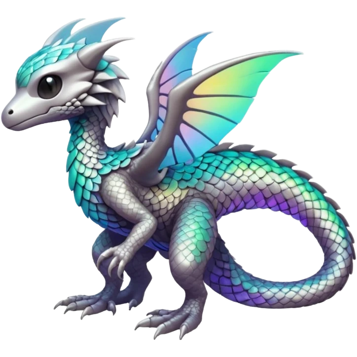 futuristic lush warm-colored iridescent whitish silvery scaley neon-colored Fakémon-Trico-creature (full body) emoji